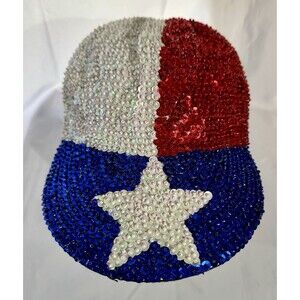 Go Glittery Vintage Red White Blue USA Flag Patriotic Sequin Baseball Cap Hat